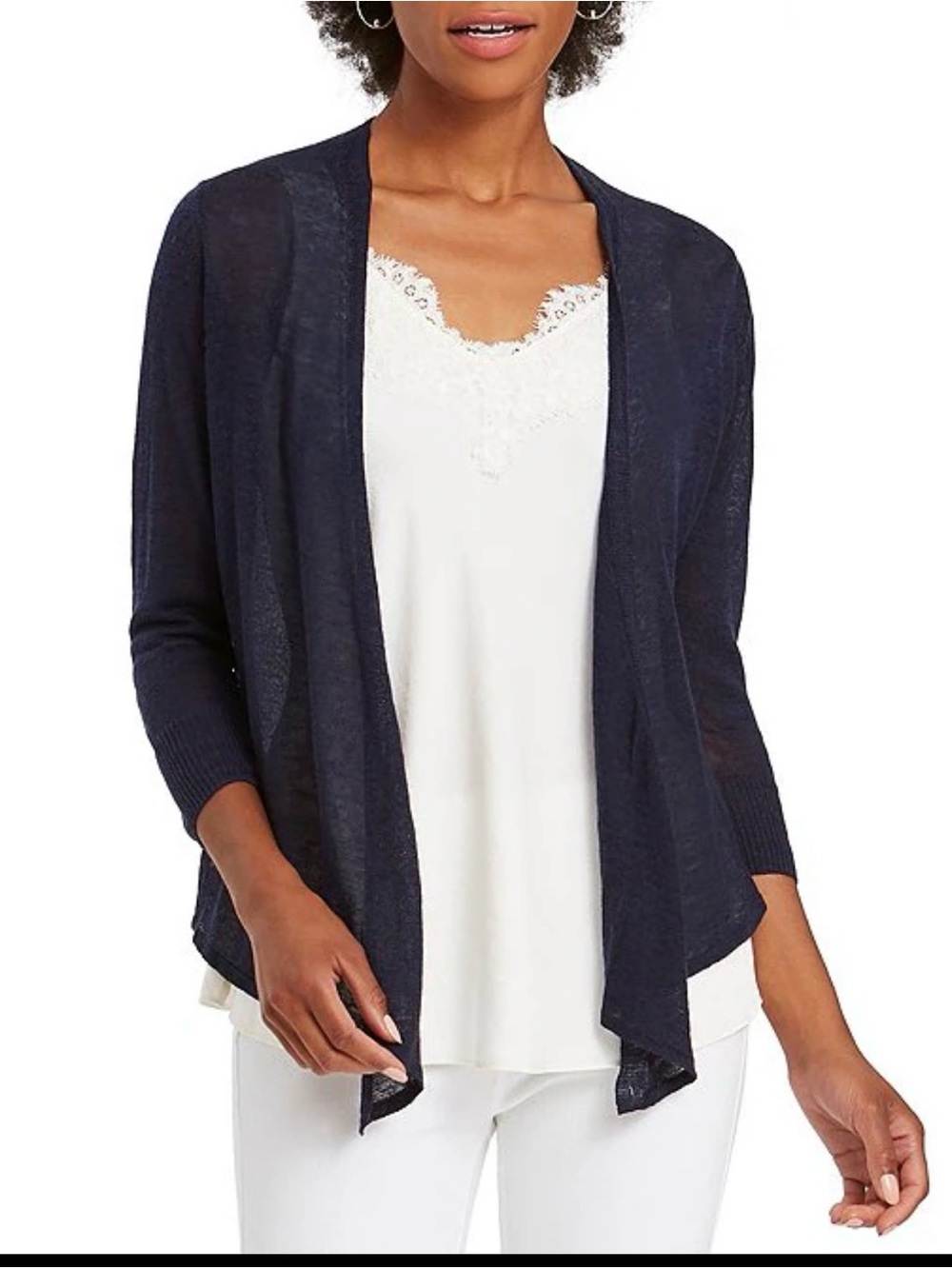 NIC + ZOE Lightweight 4-Way Linen Blend Open Front 3/4 Sleeve Cardigan NWT